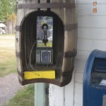 A barrel of a phone booth in Polebridge, Montana